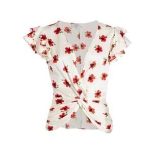 Caroline Constas M Silk Blouse White & Red Floral Rheya Flutter Sleeve Top $395